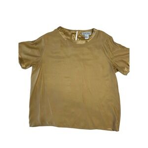 Stephanie Andrews 100% Silk Blouse Gold Short Sleeve Women's Size L